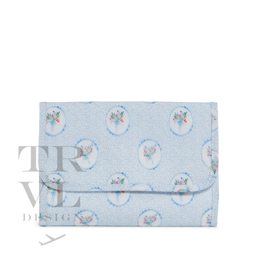 Hanging Toiletry Bag - Mini Roll Up Medallion Floral Blue