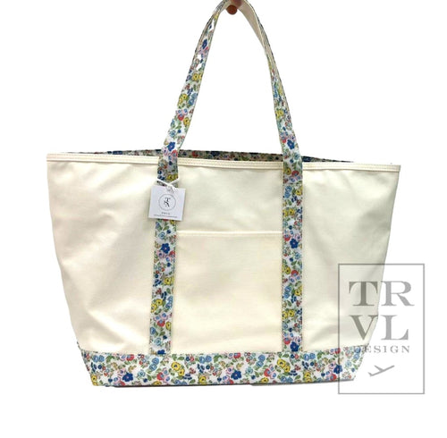 MAXI TOTE - COATED CANVAS Large NATURAL POSIES TRIM  *NEW & IN STOCK!