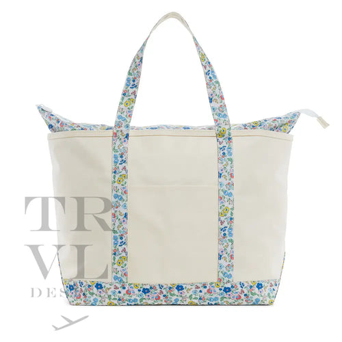 Tote Bag - Coated Canvas Maxi Natural Posies Trim