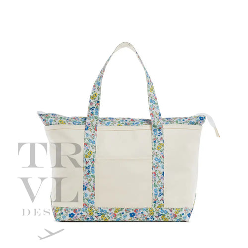 Tote Bag - Coated Canvas Midi Natural Posies Trim