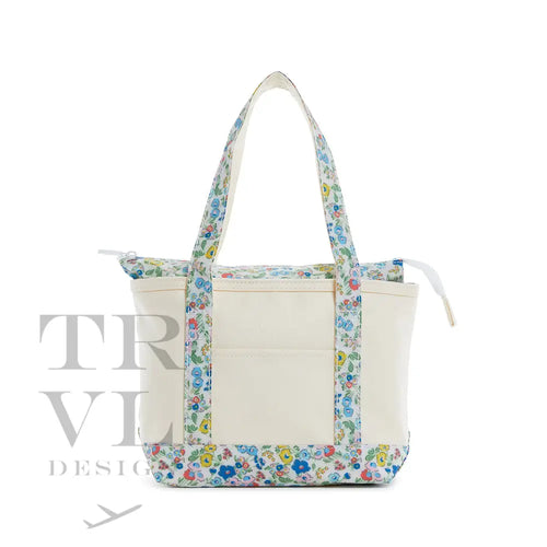 Tote Bag - Coated Cavas Mini Natural Posies Trim