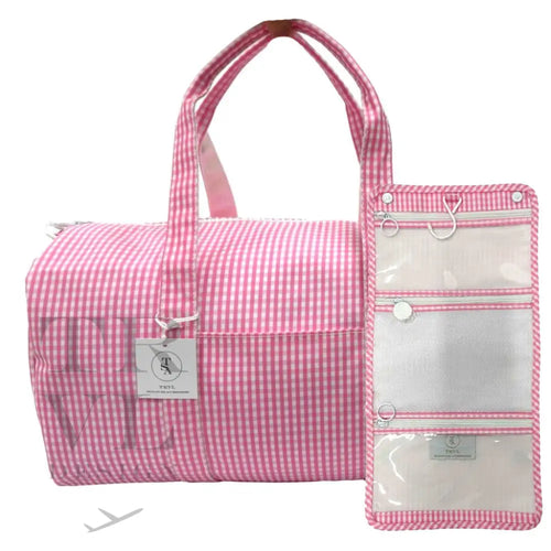 Weekender Gift Set - Duffel And Hanging Bag Gingham Pink