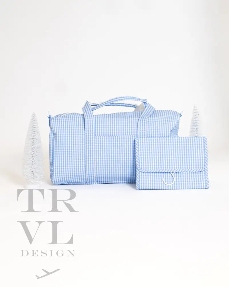 Weekender Gift Set - Duffel And Hanging Bag Gingham Sky